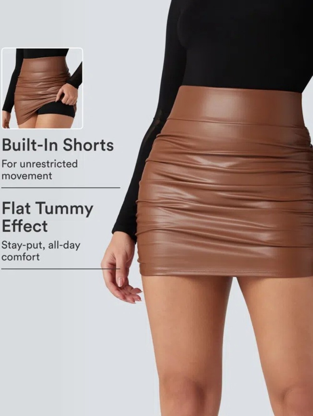 Halara Faux Leather High-Waist Mini Skirt in Brown SZ M New With Tags